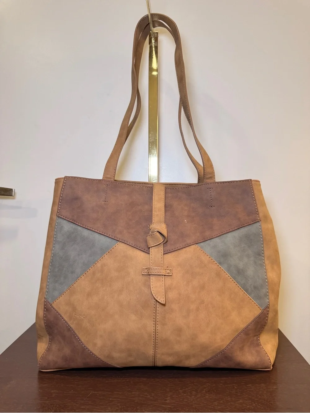 boc Brown & Gray Patchwork Tote with Knot Accent